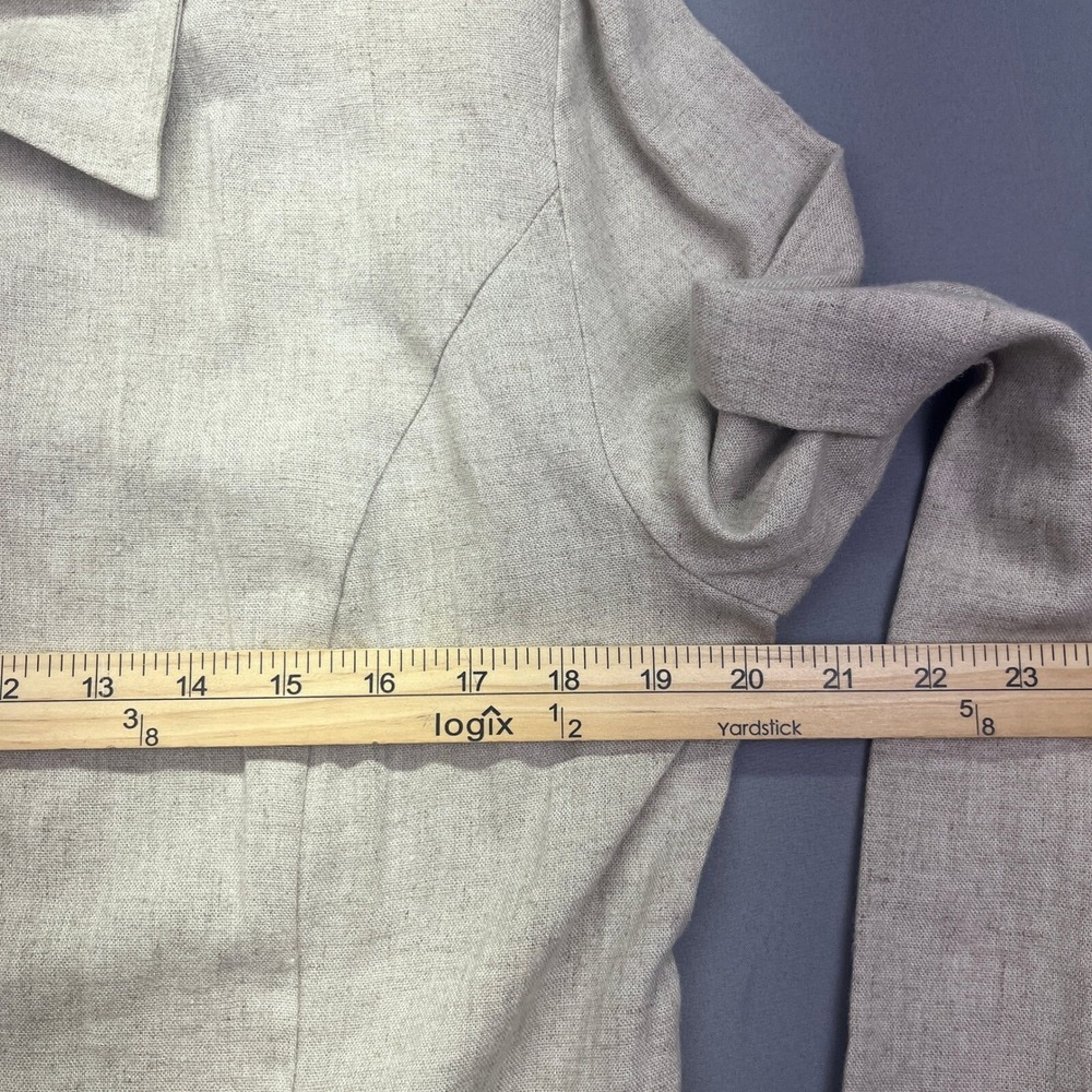 CLIO Linen Blend Jacket Zip Front Career Office Neutral Tencel Large Cottagecore - Picture 3 of 9